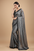 Snuggle Spot Women's Lycra Floral Saree With Unstitched Blouse (Grey, 5.5 Mtr)