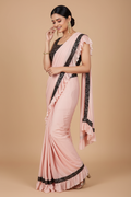 Snuggle Spot Women's Lycra Solid Saree With Unstitched Blouse (Peach, 5.5 Mtr)