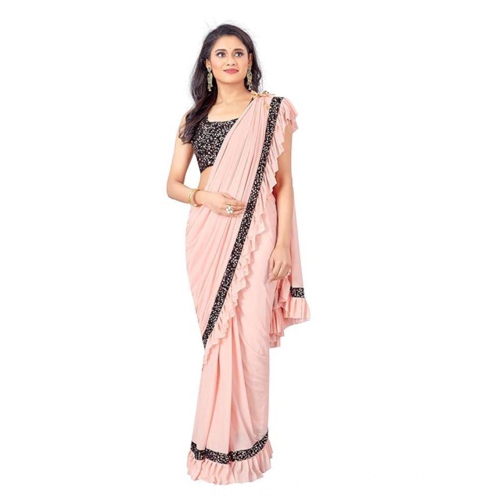 Snuggle Spot Women's Lycra Solid Saree With Unstitched Blouse (Peach, 5.5 Mtr)