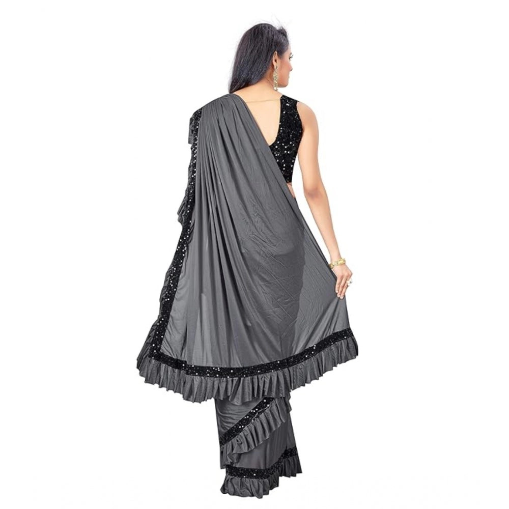Snuggle Spot Women's Lycra Solid Saree With Unstitched Blouse (Grey, 5.5 Mtr)