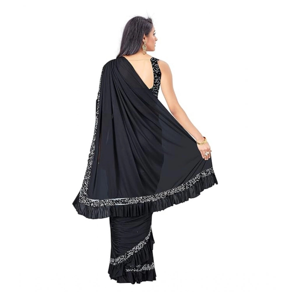 Snuggle Spot Women's Lycra Solid Saree With Unstitched Blouse (Black, 5.5 Mtr)