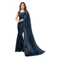 Snuggle Spot Women's Lycra Floral Saree With Unstitched Blouse (Blue, 5.5 Mtr)