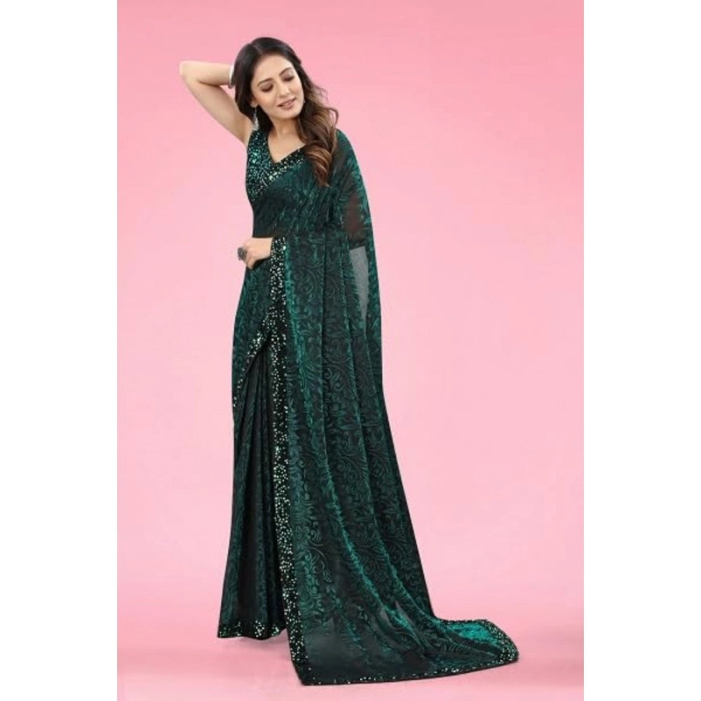 Snuggle Spot Women's Lycra Floral Saree With Unstitched Blouse (Green, 5.5 Mtr)