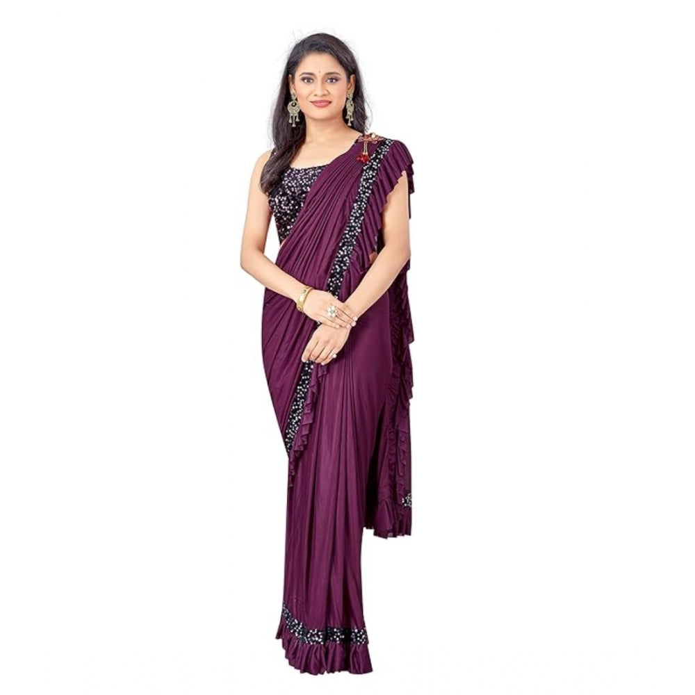 Snuggle Spot Women's Lycra Solid Saree With Unstitched Blouse (Wine, 5.5 Mtr)