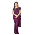 Snuggle Spot Women's Lycra Solid Saree With Unstitched Blouse (Wine, 5.5 Mtr)