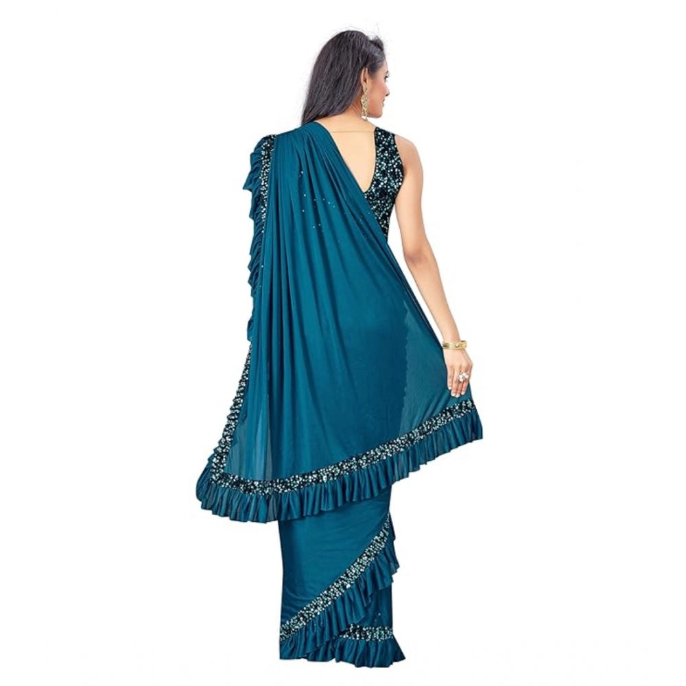 Snuggle Spot Women's Lycra Solid Saree With Unstitched Blouse (Rama, 5.5 Mtr)