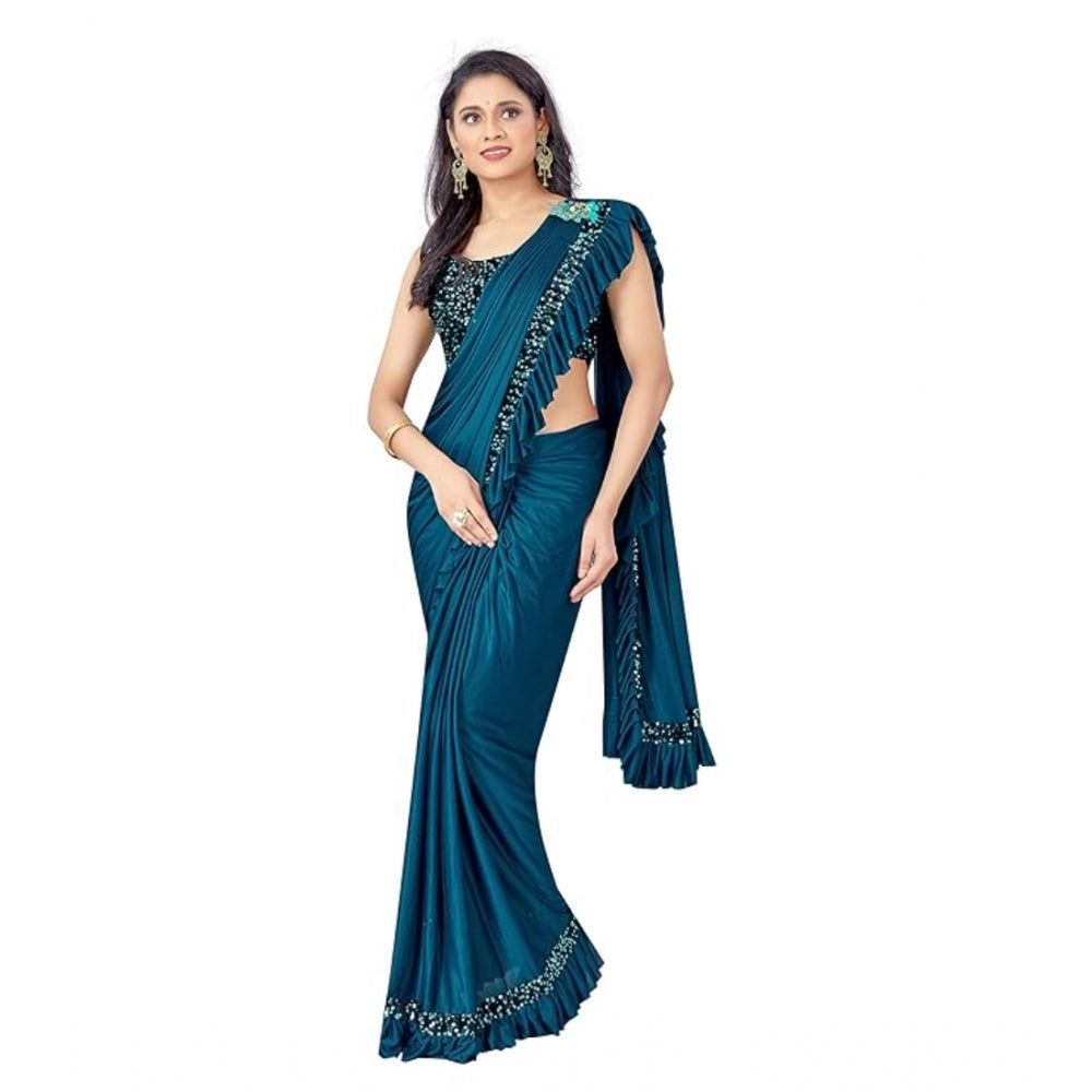 Snuggle Spot Women's Lycra Solid Saree With Unstitched Blouse (Rama, 5.5 Mtr)
