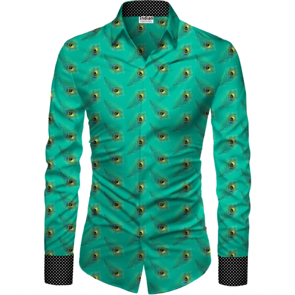 Snuggle Spot Men's Casual Floral Printed Cotton Blend Unstitched Shirt Fabric 1.6 Mtrs (Green)