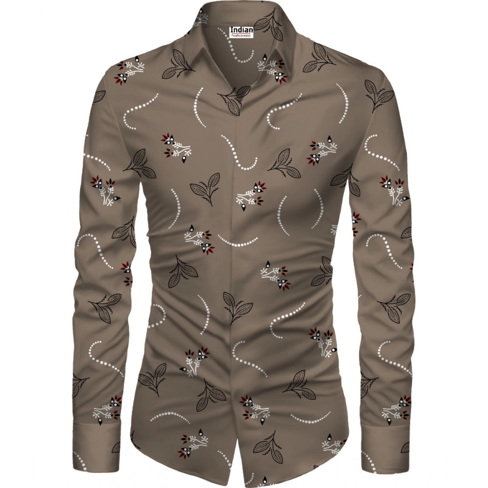 Snuggle Spot Men's Casual Floral Printed Cotton Blend Unstitched Shirt Fabric 1.6 Mtrs (Brown)
