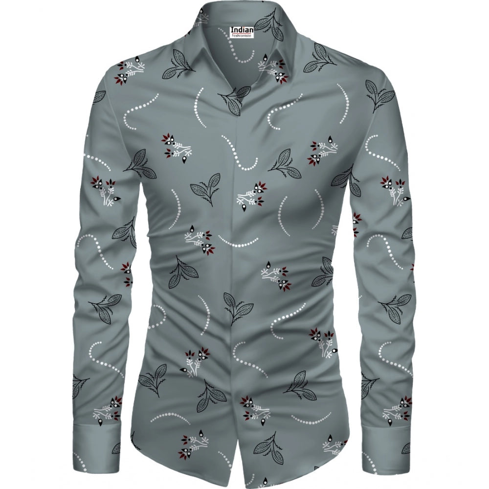 Snuggle Spot Men's Casual Floral Printed Cotton Blend Unstitched Shirt Fabric 1.6 Mtrs (Grey)