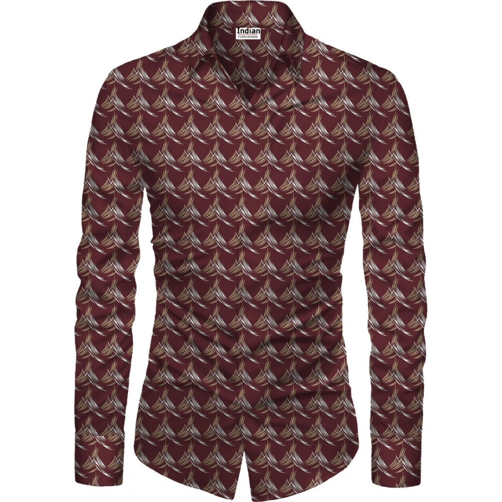 Snuggle Spot Men's Casual Floral Printed Cotton Blend Unstitched Shirt Fabric 1.6 Mtrs (Maroon)