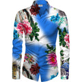 Snuggle Spot Men's Casual Floral Printed Cotton Blend Unstitched Shirt Fabric 1.6 Mtrs (Blue)