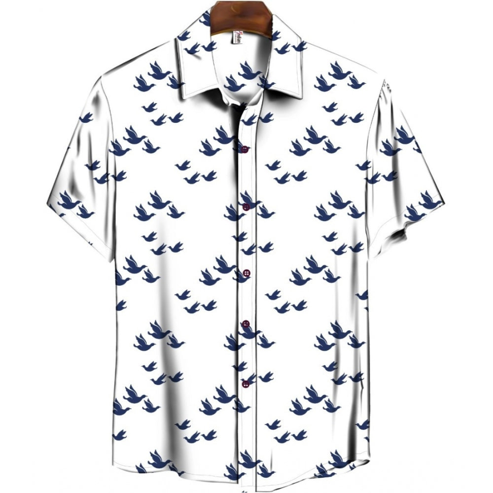 Snuggle Spot Men's Casual Floral Printed Cotton Blend Unstitched Shirt Fabric 1.6 Mtrs (Blue)