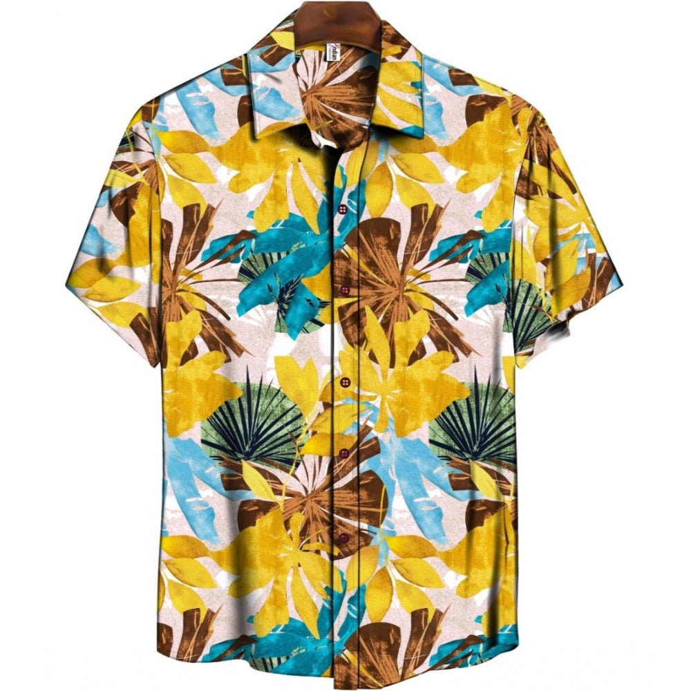 Snuggle Spot Men's Casual Floral Printed Cotton Blend Unstitched Shirt Fabric 1.6 Mtrs (Yellow)