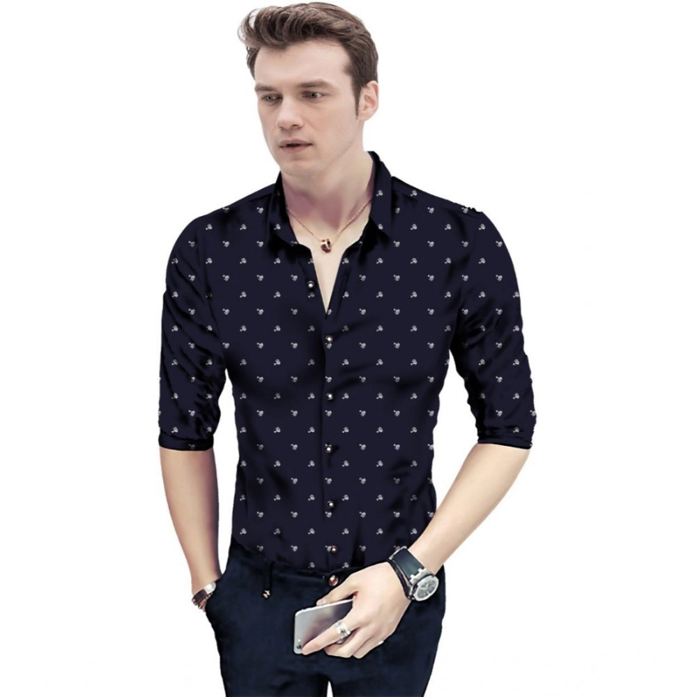 Snuggle Spot Men's Casual Floral Printed Cotton Blend Unstitched Shirt Fabric 1.6 Mtrs (Dark Blue)
