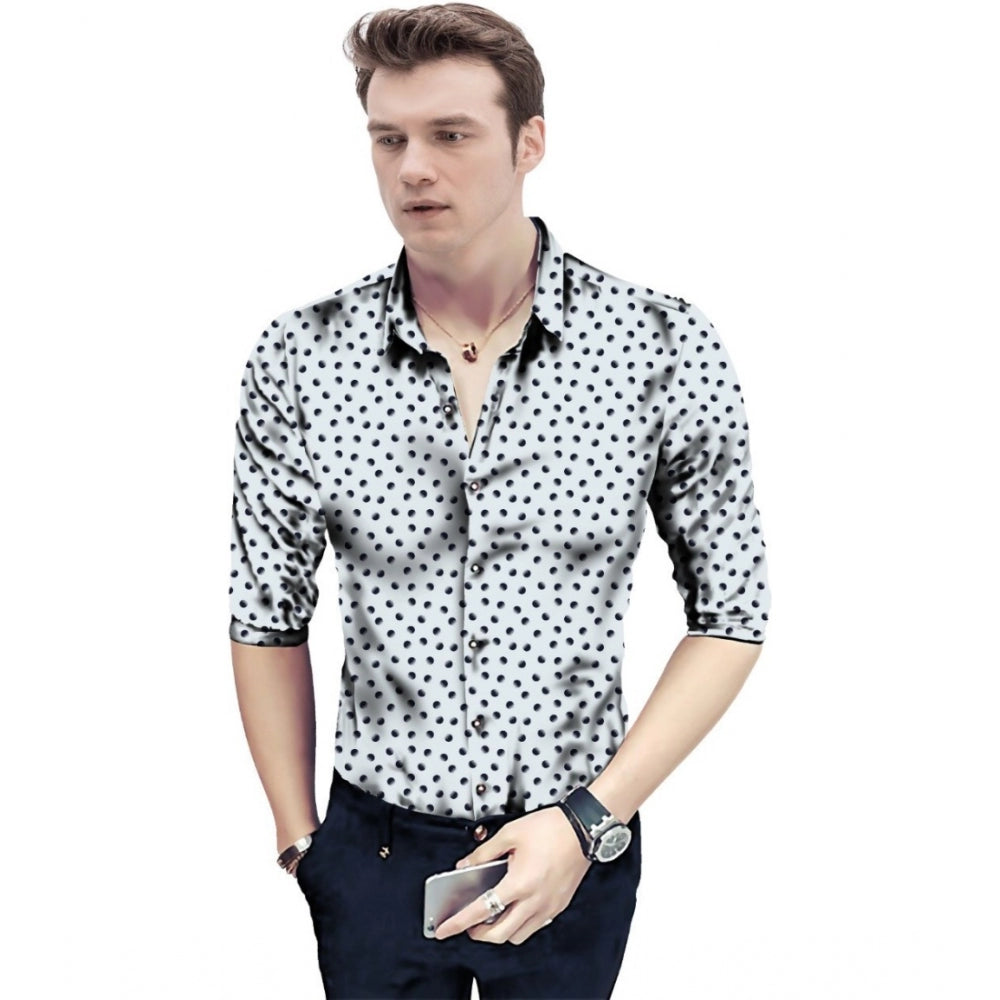 Snuggle Spot Men's Casual Floral Printed Cotton Blend Unstitched Shirt Fabric 1.6 Mtrs (White)