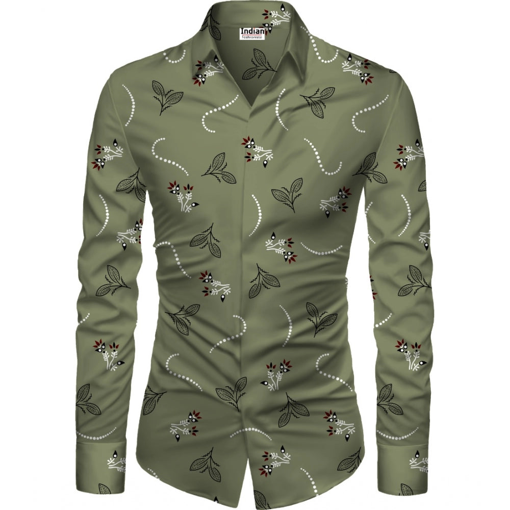 Snuggle Spot Men's Casual Floral Printed Cotton Blend Unstitched Shirt Fabric 1.6 Mtrs (Green)
