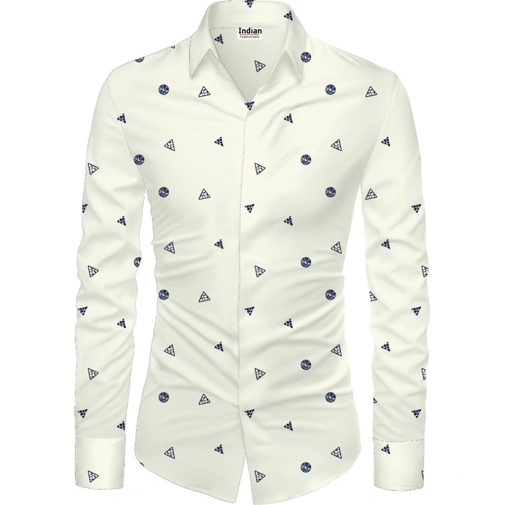 Snuggle Spot Men's Casual Floral Printed Cotton Blend Unstitched Shirt Fabric 1.6 Mtrs (White)