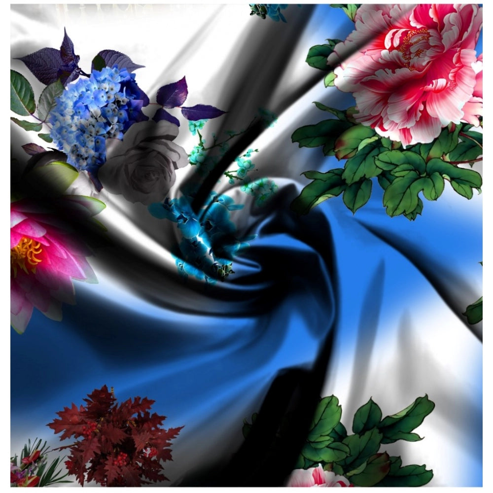 Snuggle Spot Men's Casual Floral Printed Cotton Blend Unstitched Shirt Fabric 1.6 Mtrs (Blue)