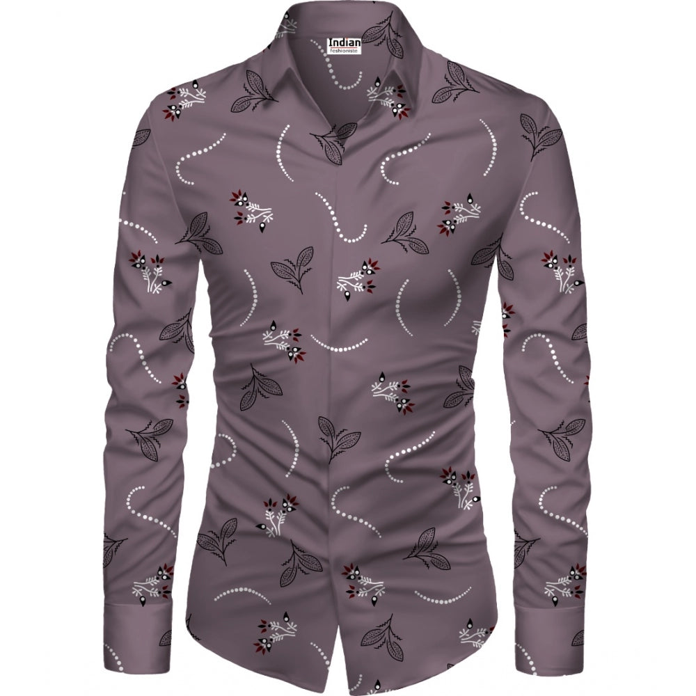 Snuggle Spot Men's Casual Floral Printed Cotton Blend Unstitched Shirt Fabric 1.6 Mtrs (Violet)