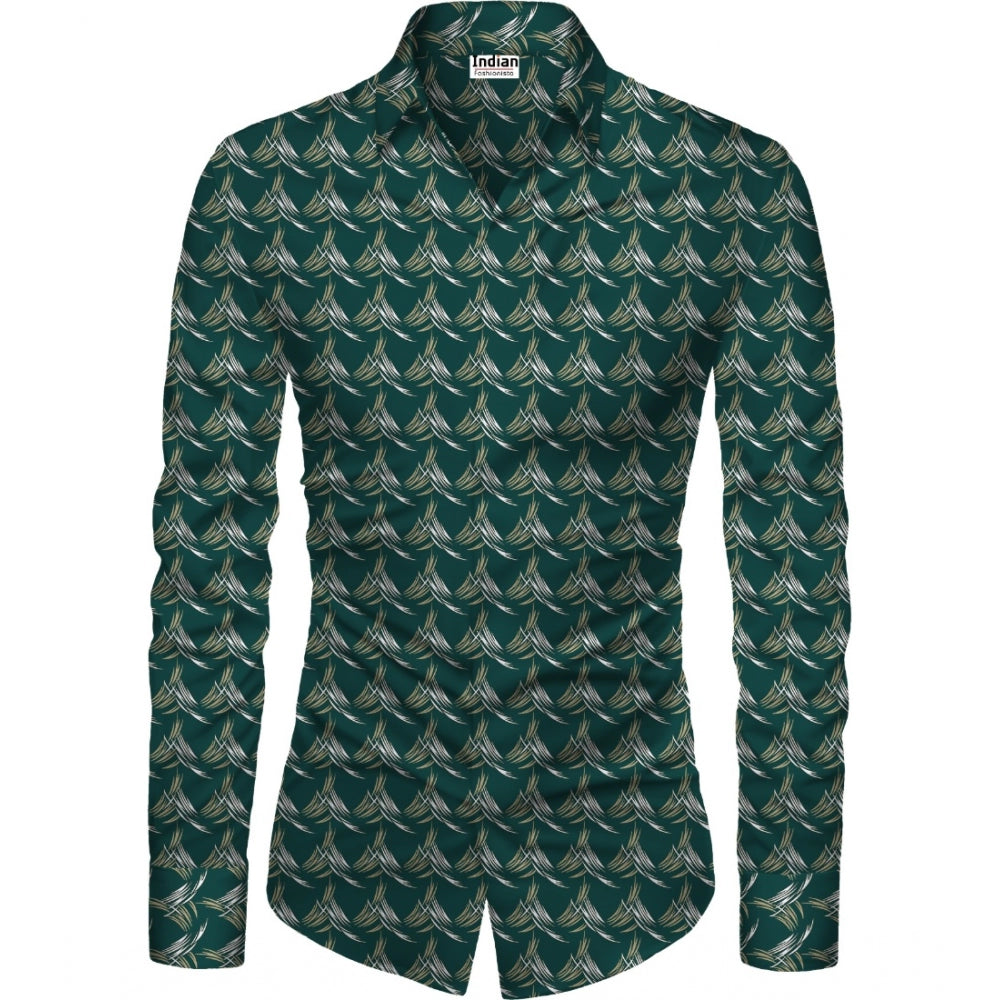 Snuggle Spot Men's Casual Floral Printed Cotton Blend Unstitched Shirt Fabric 1.6 Mtrs (Dark Green)