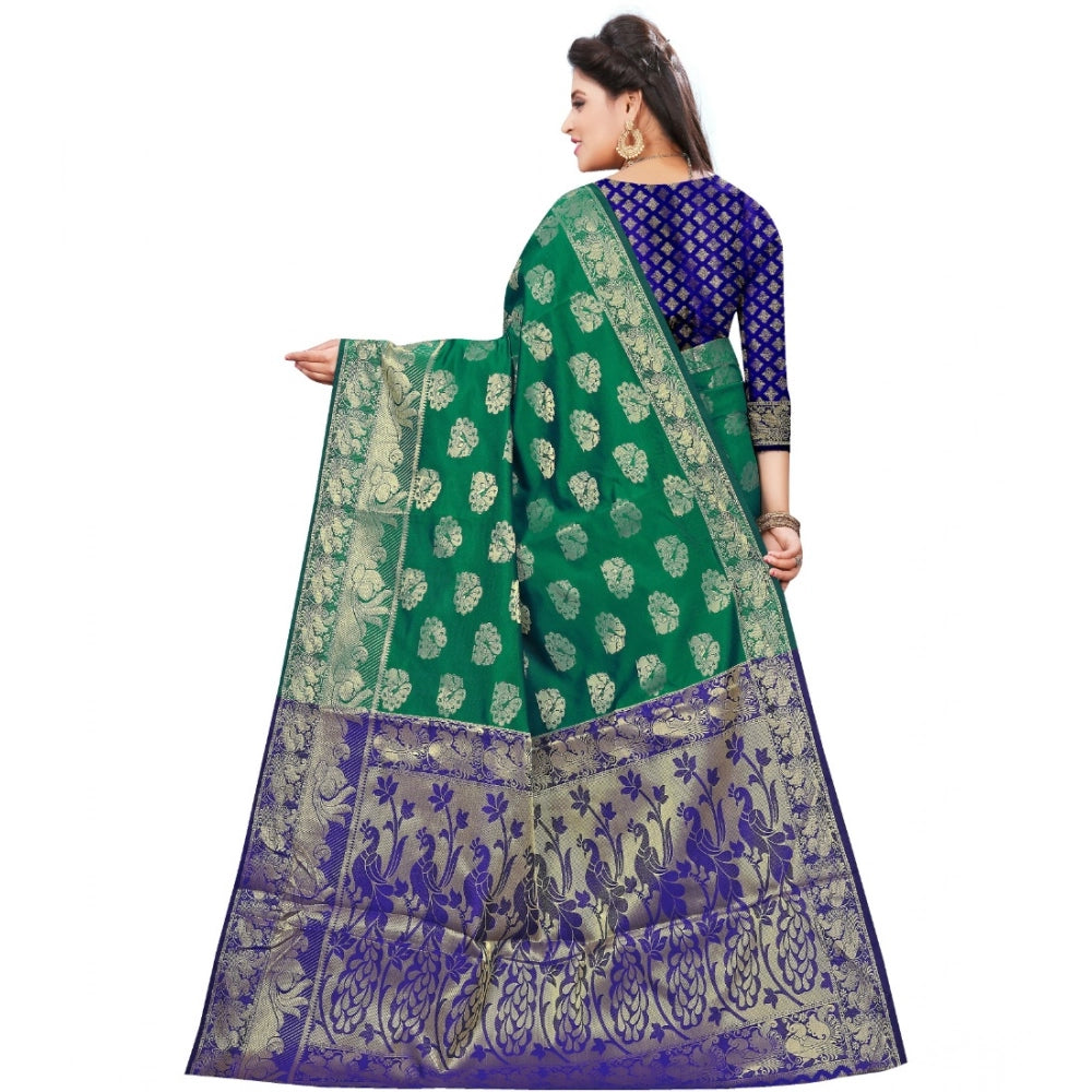 Snuggle Spot Women's Jacquard Woven Saree With Unstitched Blouse 5.5Mtr (Green)