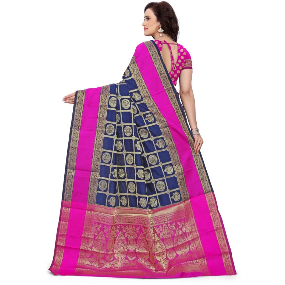 Snuggle Spot Women's Jacquard Woven Saree With Unstitched Blouse 5.5Mtr (Blue)