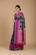 Snuggle Spot Women's Jacquard Woven Saree With Unstitched Blouse 5.5Mtr (Blue)