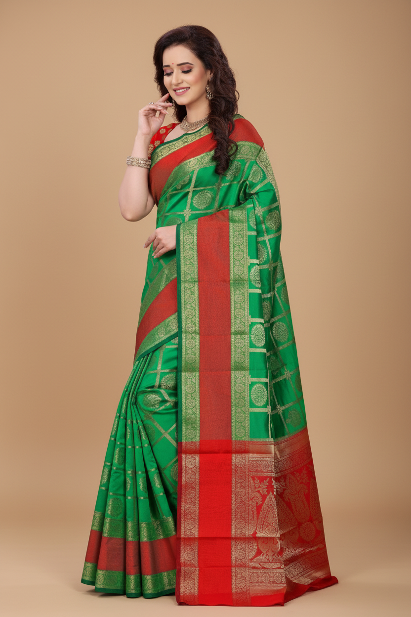 Snuggle Spot Women's Jacquard Woven Saree With Unstitched Blouse 5.5Mtr (Green)