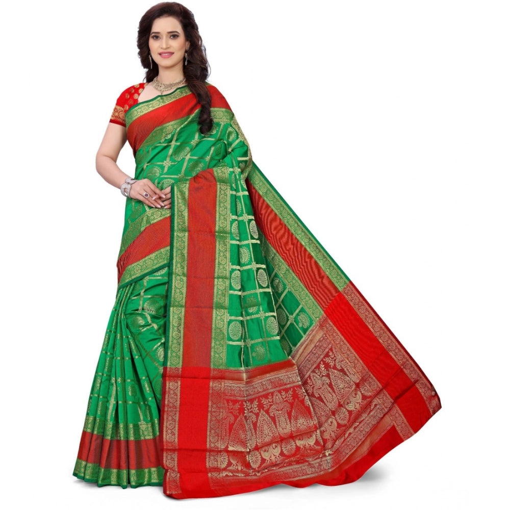 Snuggle Spot Women's Jacquard Woven Saree With Unstitched Blouse 5.5Mtr (Green)