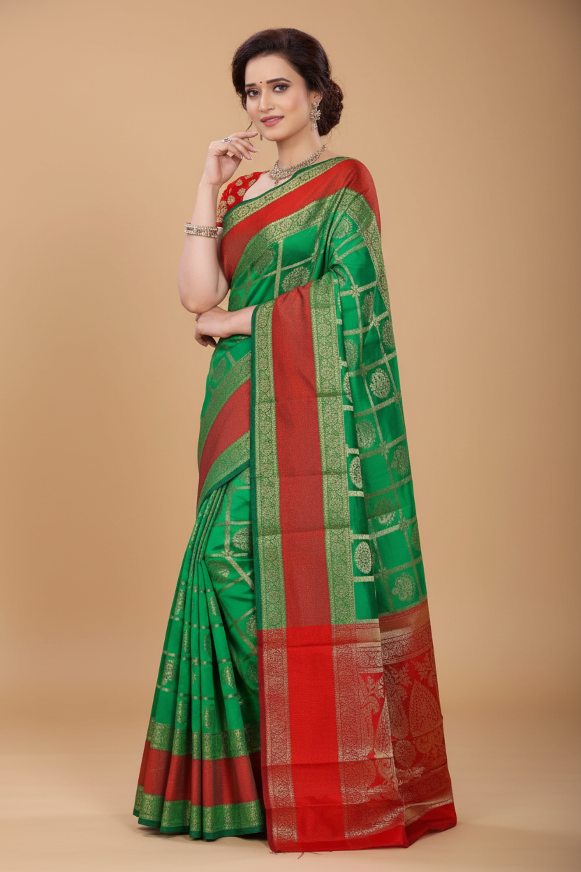 Snuggle Spot Women's Jacquard Woven Saree With Unstitched Blouse 5.5Mtr (Green)