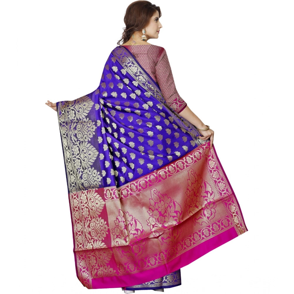 Snuggle Spot Women's Jacquard Woven Saree With Unstitched Blouse 5.5Mtr (Blue)