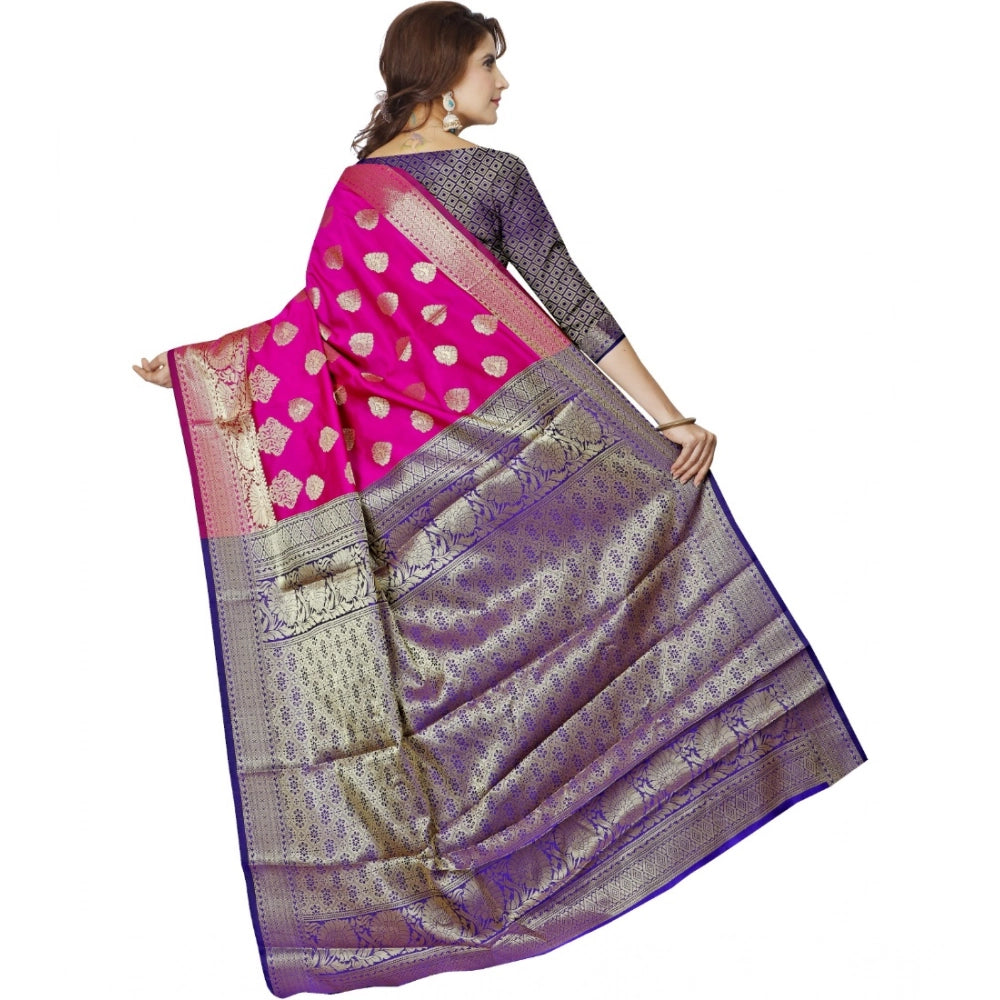 Snuggle Spot Women's Jacquard Woven Saree With Unstitched Blouse 5.5Mtr (Pink)