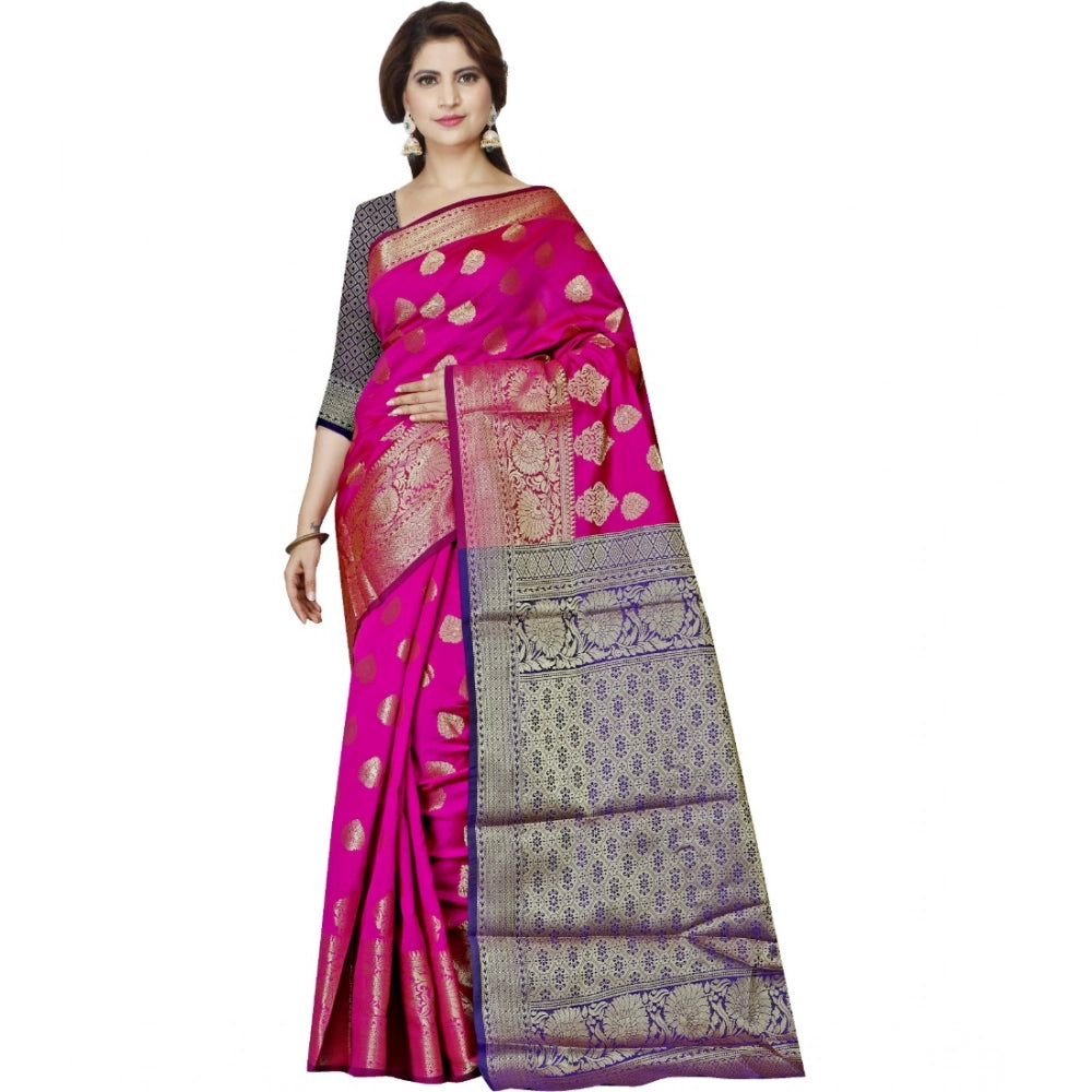 Snuggle Spot Women's Jacquard Woven Saree With Unstitched Blouse 5.5Mtr (Pink)