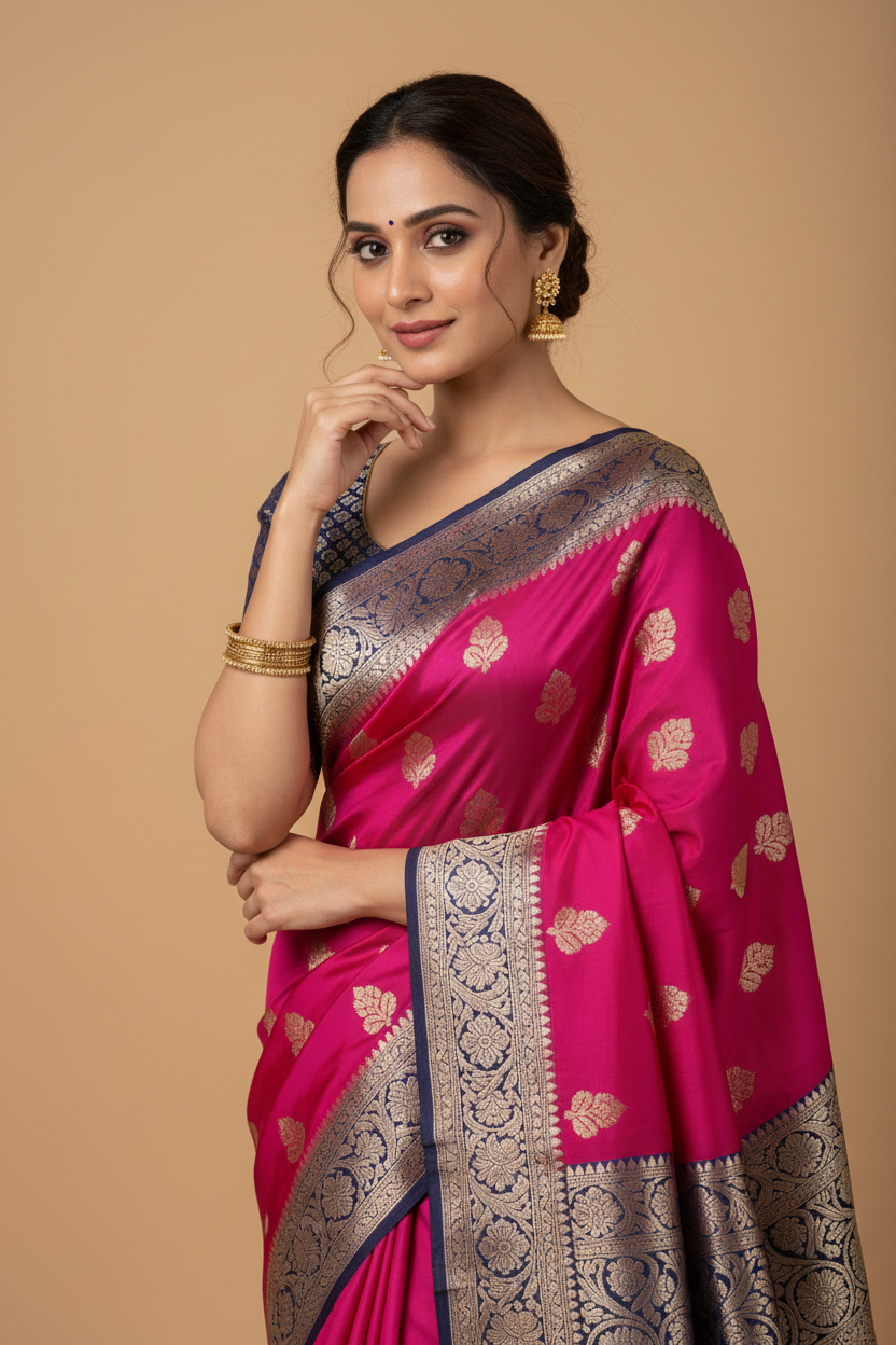 Snuggle Spot Women's Jacquard Woven Saree With Unstitched Blouse 5.5Mtr (Pink)