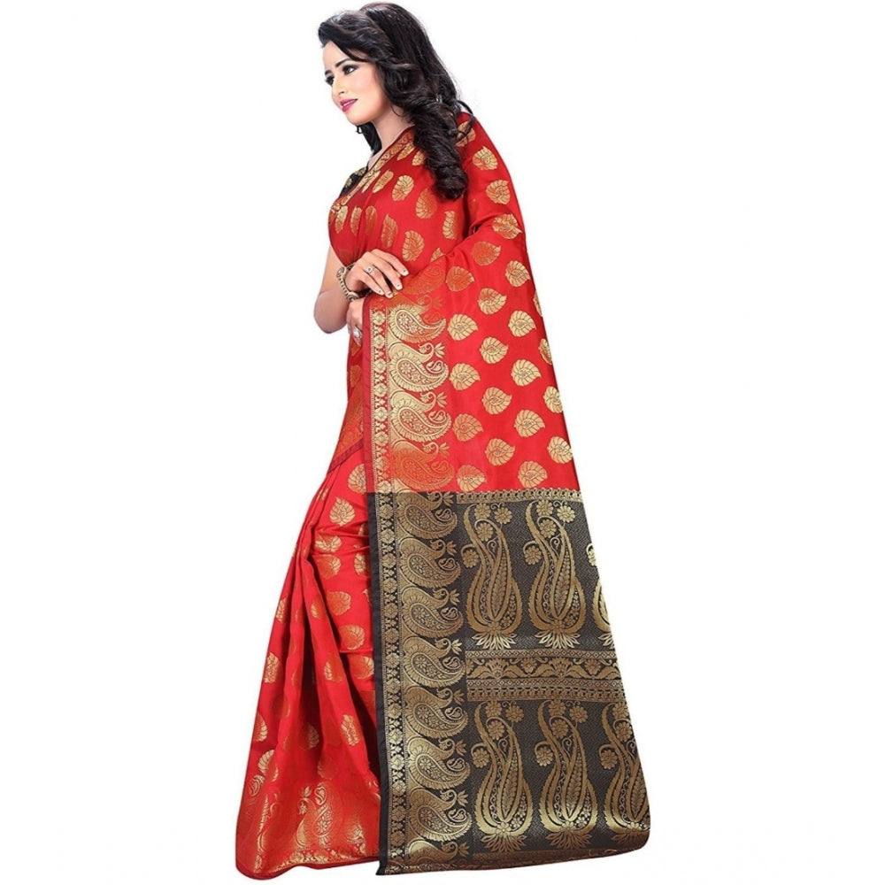 Snuggle Spot Women's Jacquard Woven Saree With Unstitched Blouse 5.5Mtr (Red)