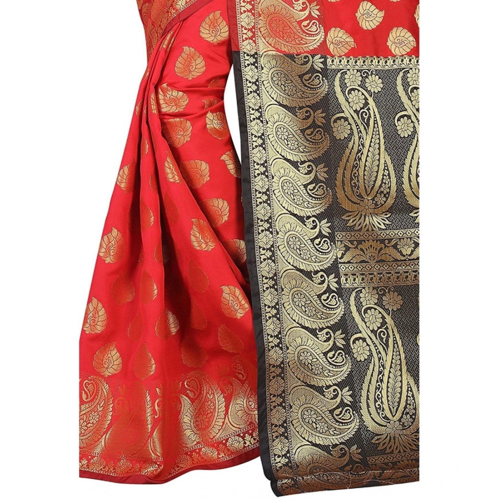 Snuggle Spot Women's Jacquard Woven Saree With Unstitched Blouse 5.5Mtr (Red)