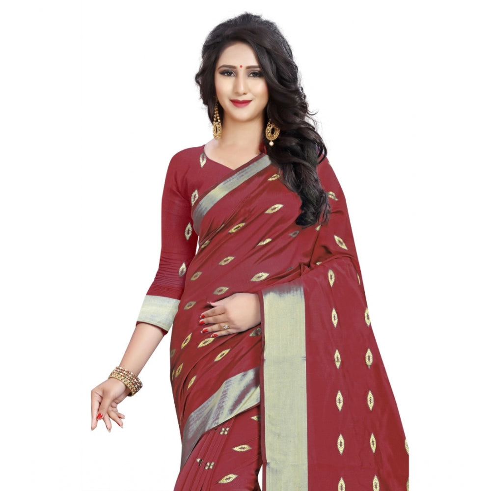 Snuggle Spot Women's Silk Blend Woven Saree With Unstitched Blouse 5.5Mtr (Red)