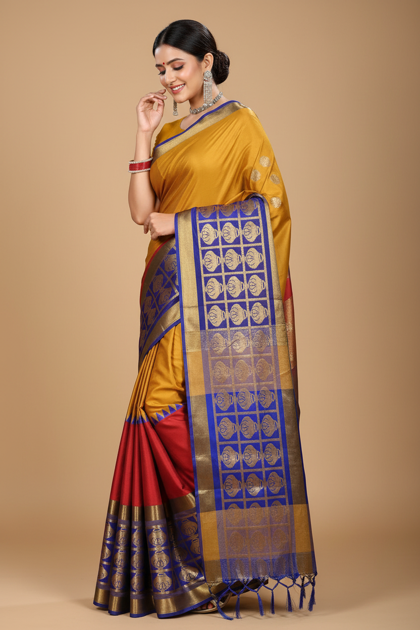 Snuggle Spot Women's Jacquard Woven Saree With Unstitched Blouse 5.5Mtr (Mustard)