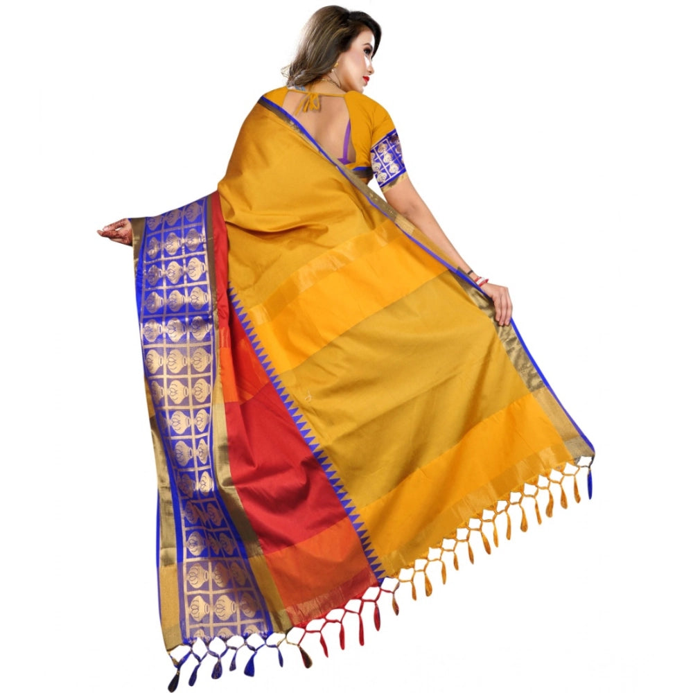 Snuggle Spot Women's Jacquard Woven Saree With Unstitched Blouse 5.5Mtr (Mustard)