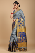 Snuggle Spot Women's Jacquard Woven Saree With Unstitched Blouse 5.5Mtr (Light Blue)