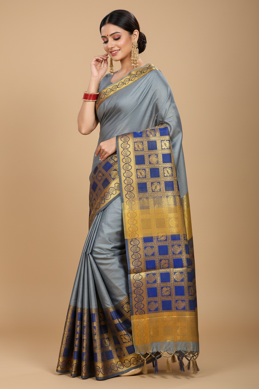 Snuggle Spot Women's Jacquard Woven Saree With Unstitched Blouse 5.5Mtr (Light Blue)