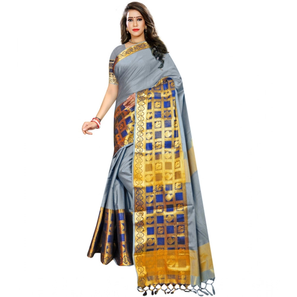 Snuggle Spot Women's Jacquard Woven Saree With Unstitched Blouse 5.5Mtr (Light Blue)