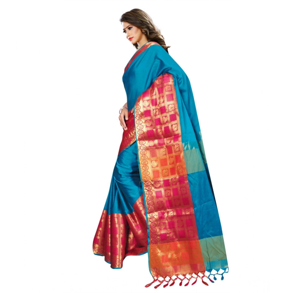 Snuggle Spot Women's Jacquard Woven Saree With Unstitched Blouse 5.5Mtr (Multicolor)