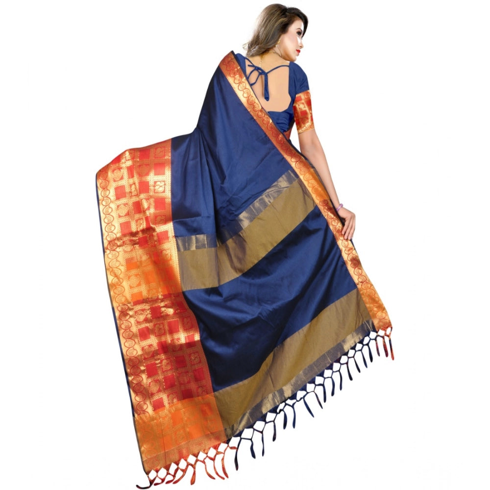 Snuggle Spot Women's Jacquard Woven Saree With Unstitched Blouse 5.5Mtr (Blue)