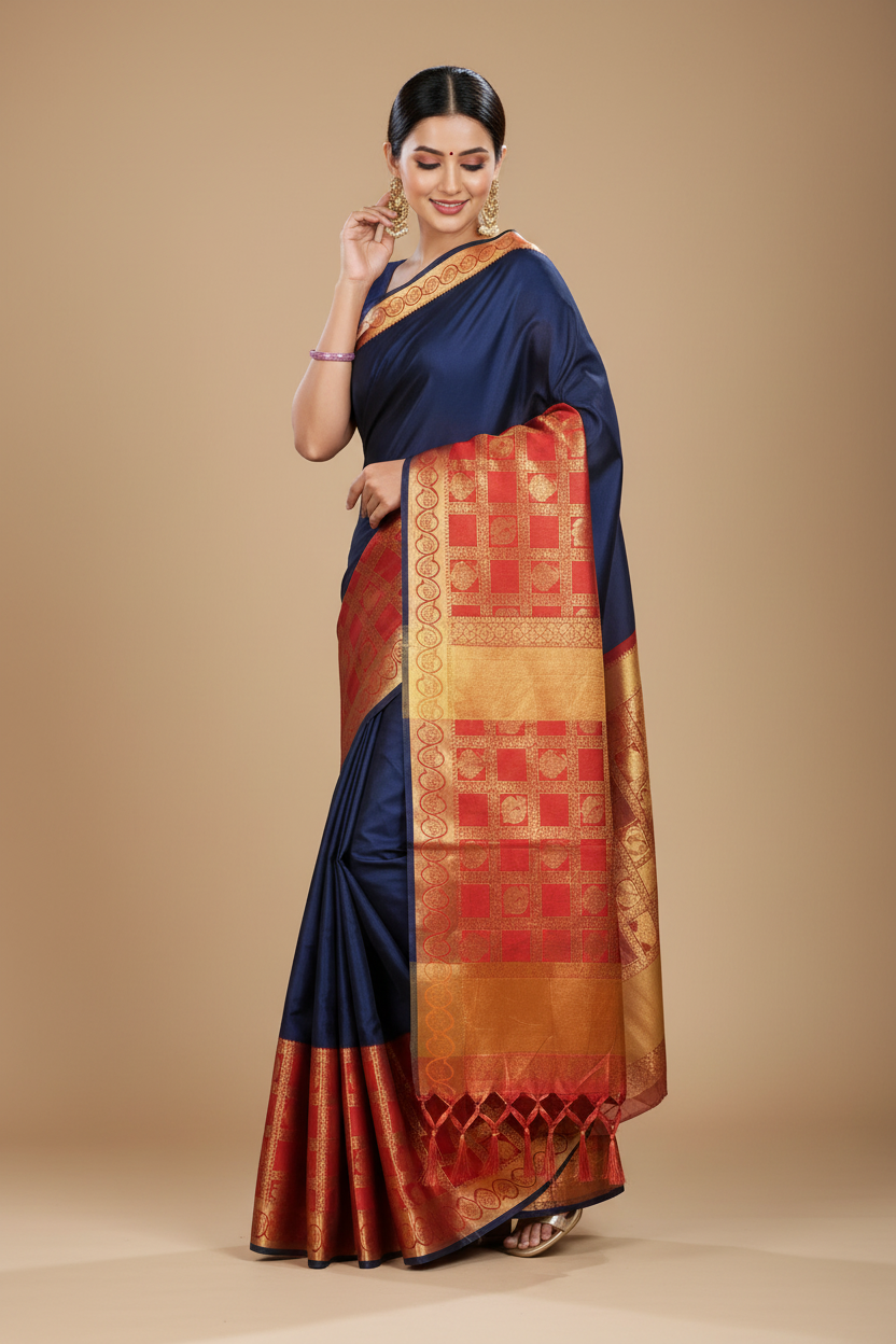 Snuggle Spot Women's Jacquard Woven Saree With Unstitched Blouse 5.5Mtr (Blue)