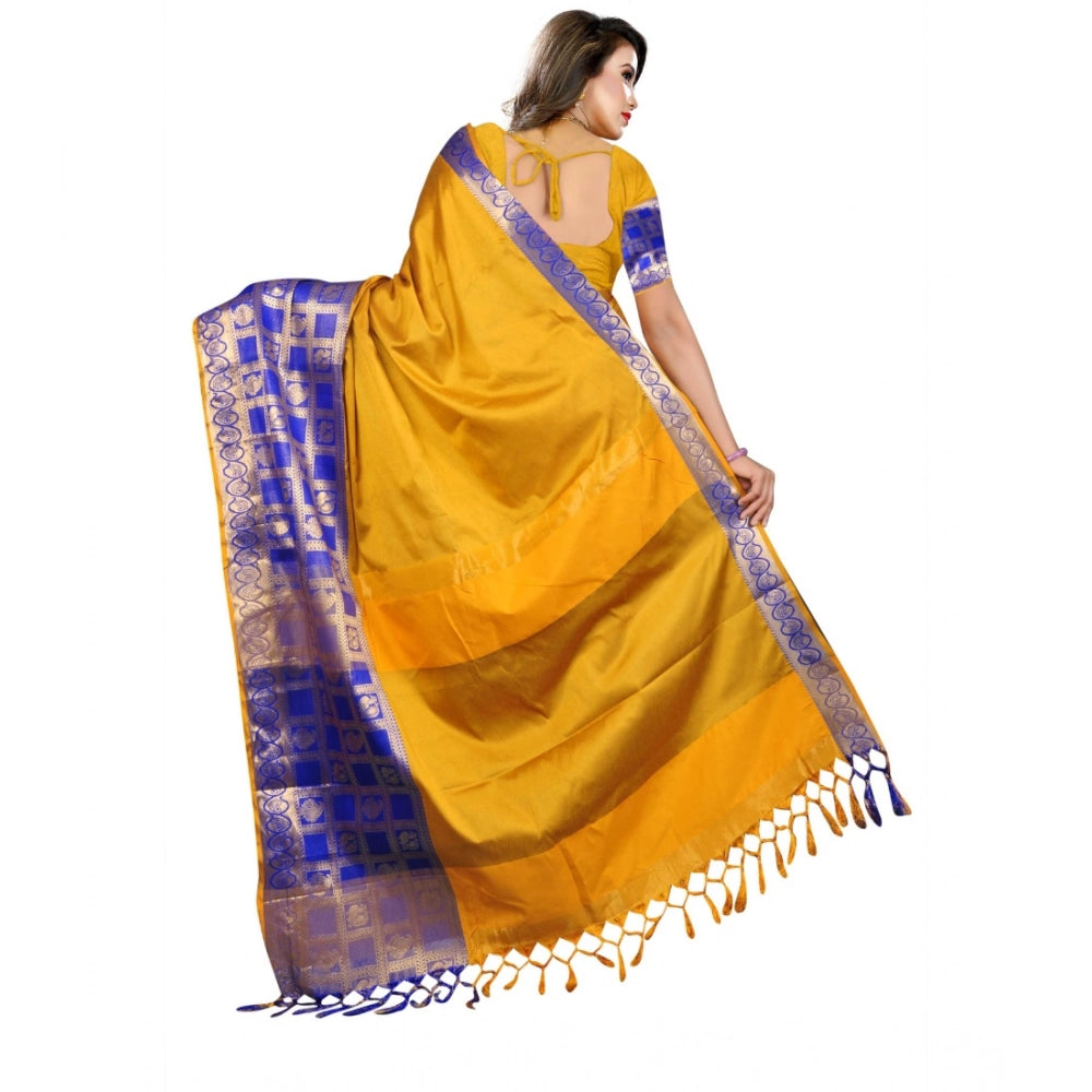 Snuggle Spot Women's Jacquard Woven Saree With Unstitched Blouse 5.5Mtr (Mustard)