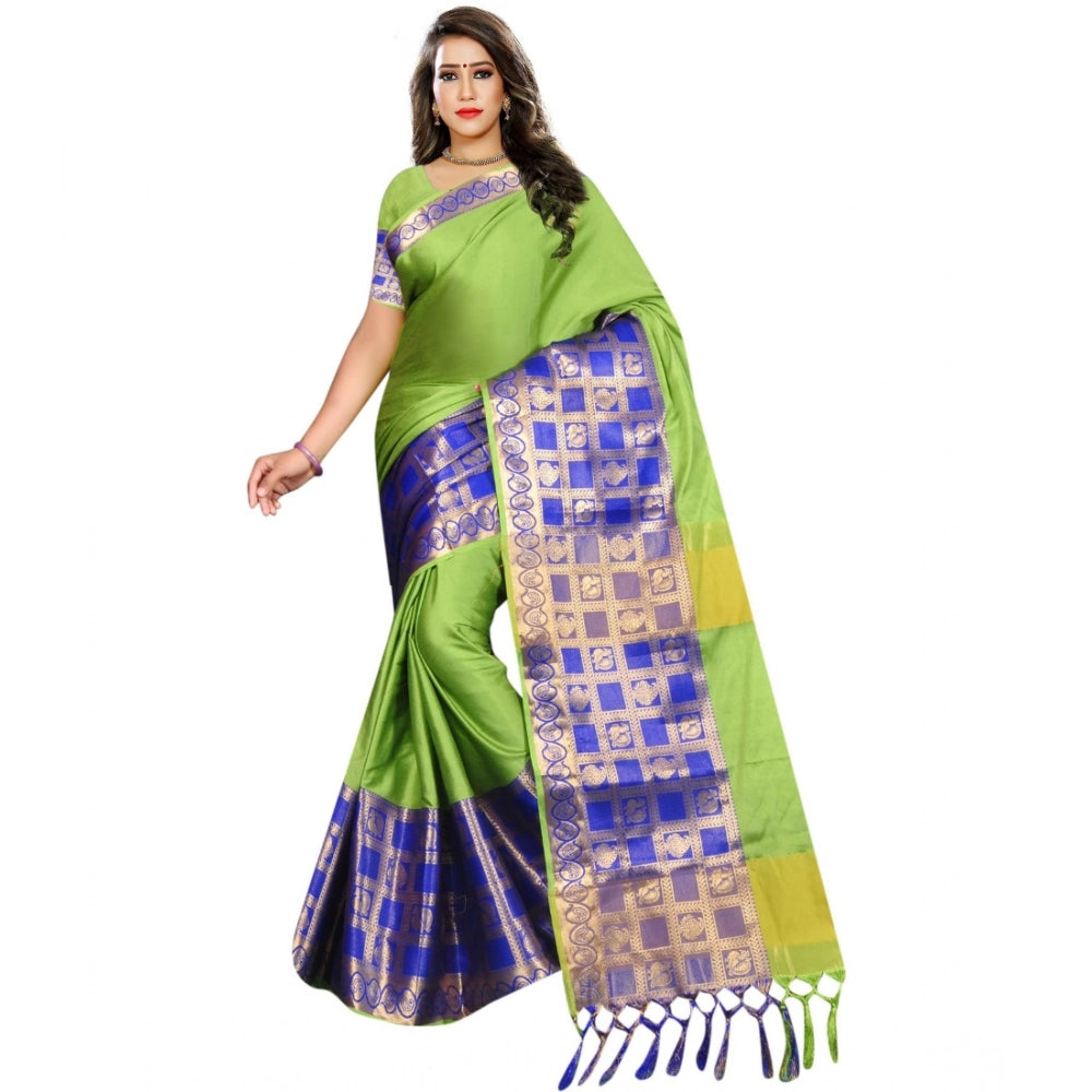 Snuggle Spot Women's Jacquard Woven Saree With Unstitched Blouse 5.5Mtr (Green)