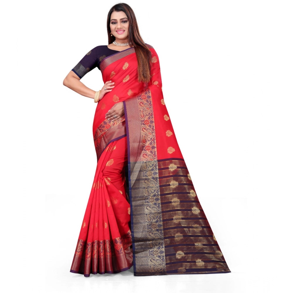 Snuggle Spot Women's Silk Blend Woven Saree With Unstitched Blouse 5.5Mtr (Red)