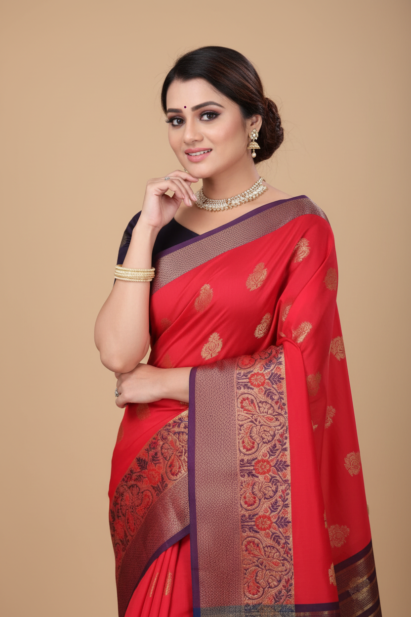 Snuggle Spot Women's Silk Blend Woven Saree With Unstitched Blouse 5.5Mtr (Red)